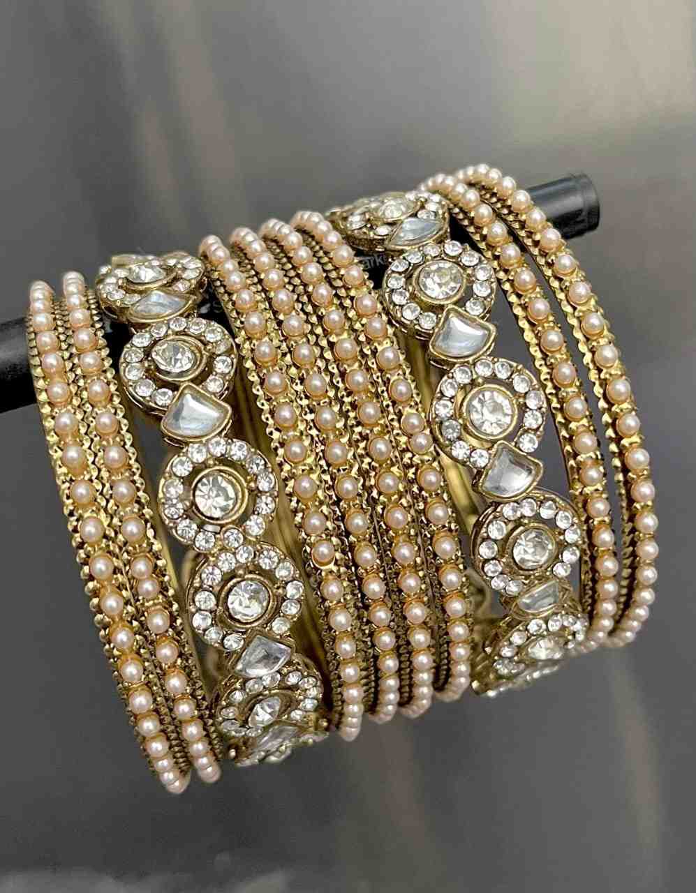 Reverse Ad Stone Work Bangle Combo Set
