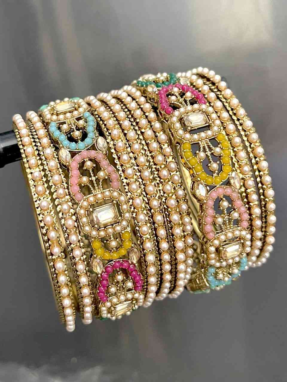 Reverse Ad Stone Work Pakistani Bangle Combo Set