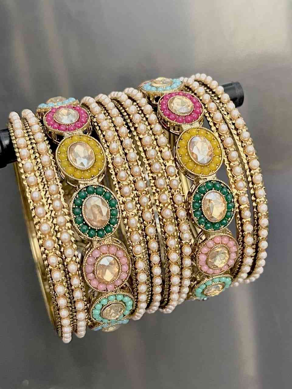 Reverse Ad Stone Work Pakistani Bangle Combo Set