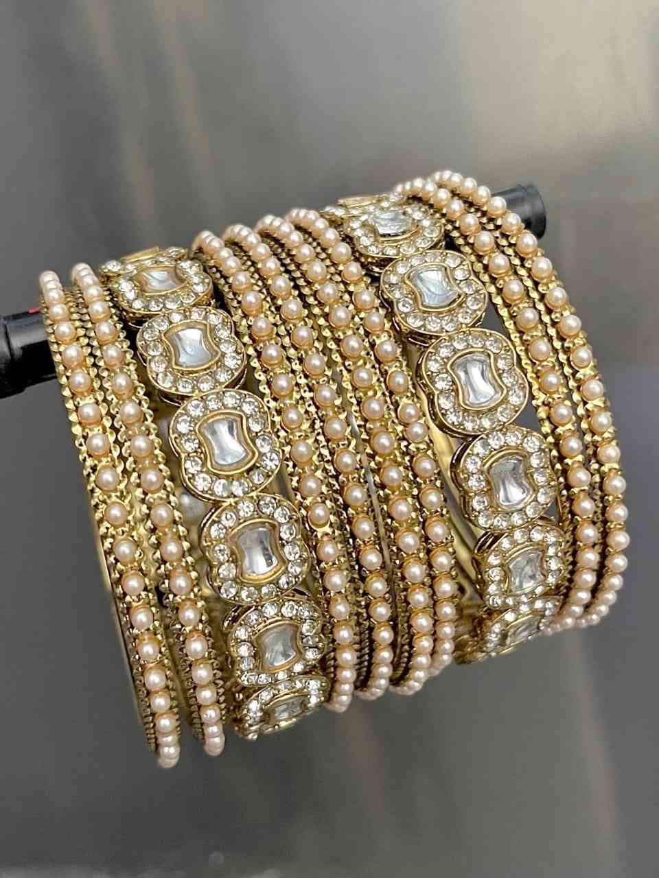 Reverse Ad Stone Work Bangle Combo Set