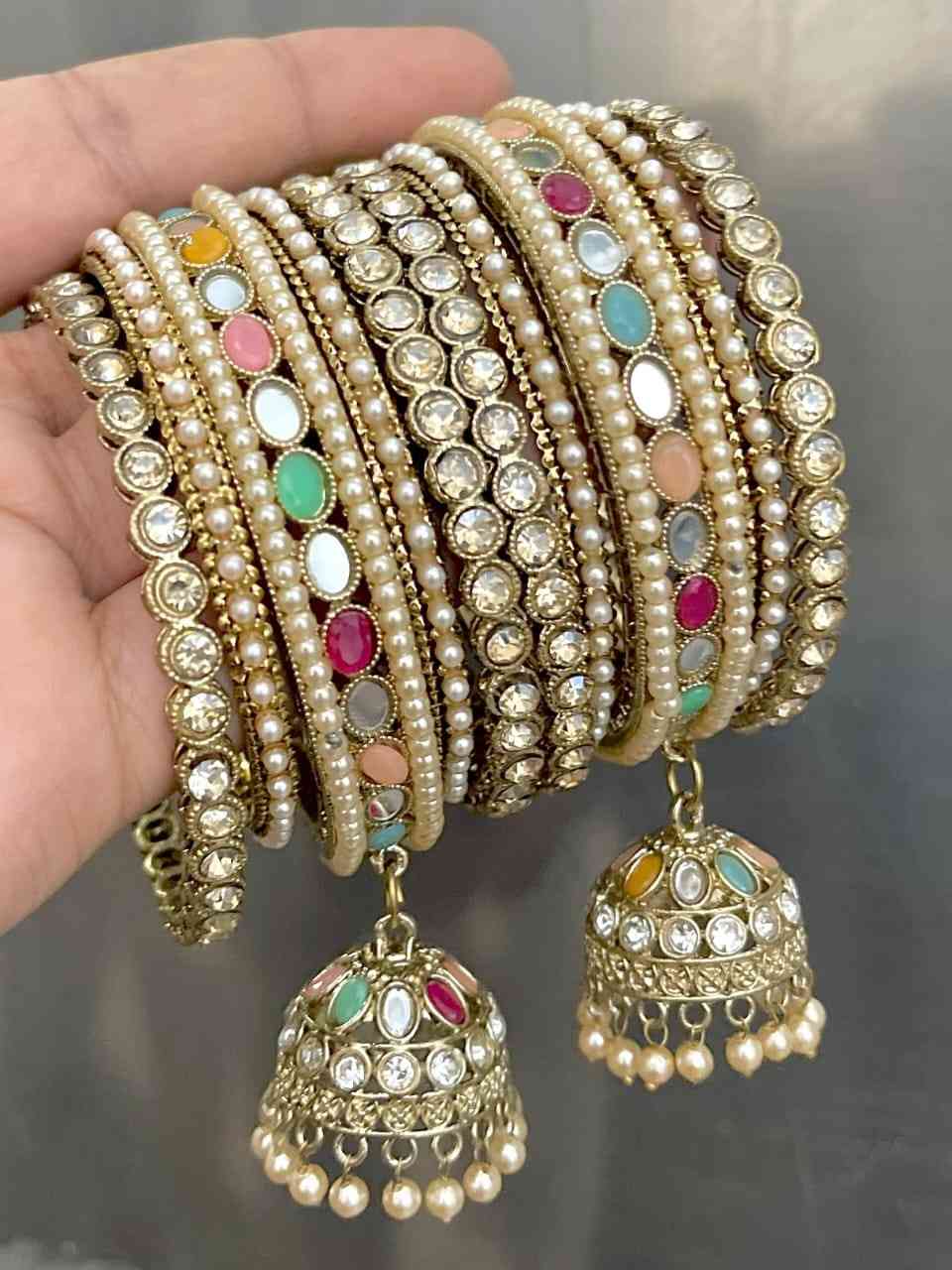 Reverse Ad Stone Both Hand Bangle Combo Set