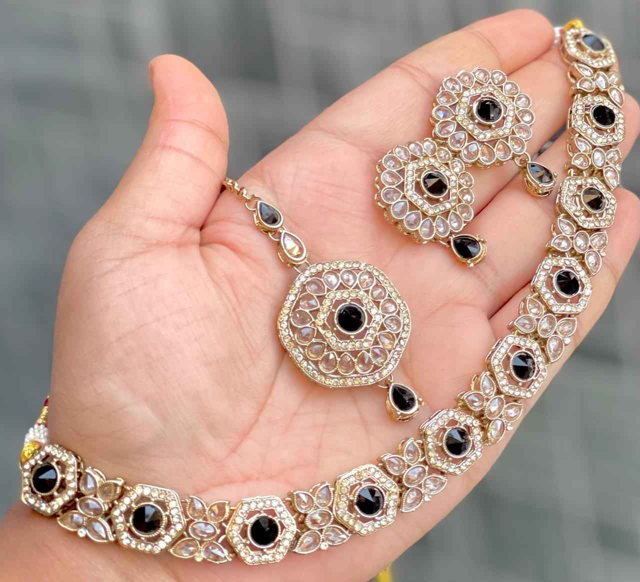 Beautiful Premium Quality Reverse Ad Stone Work Pakistani Earrings And Tika…