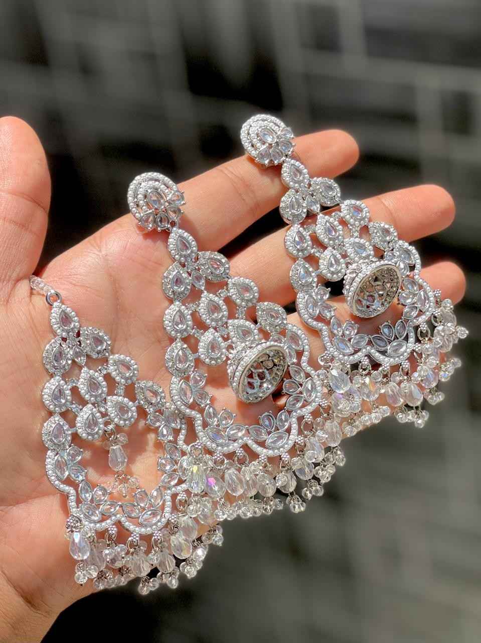 Beautiful Premium Quality Reverse Ad Stone Work Pakistani Earrings And Tika…