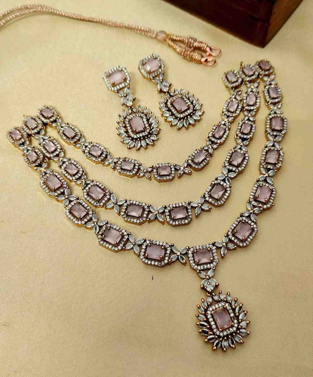 Beautiful Premium Quality  American Diamond 3 Layer Necklace With Statement Earrings....