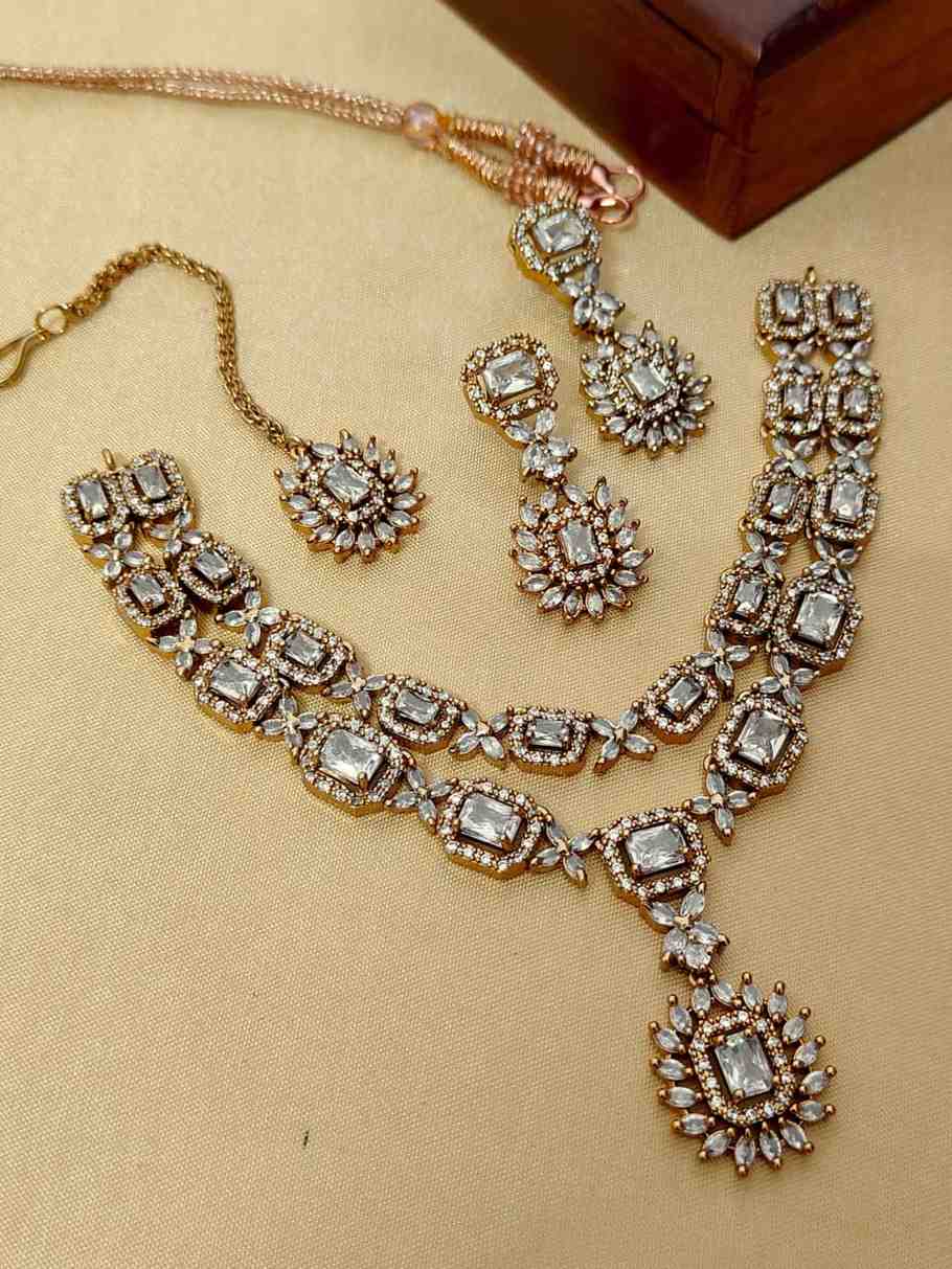 Beautiful Premium Quality  American Diamond 2 Layer Necklace With Statement Earrings....
