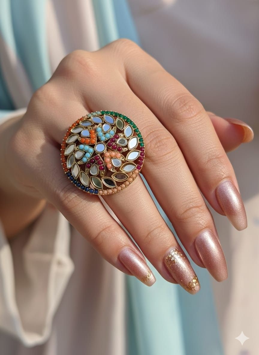 Adjustable Pakistani Work Mirror Rings