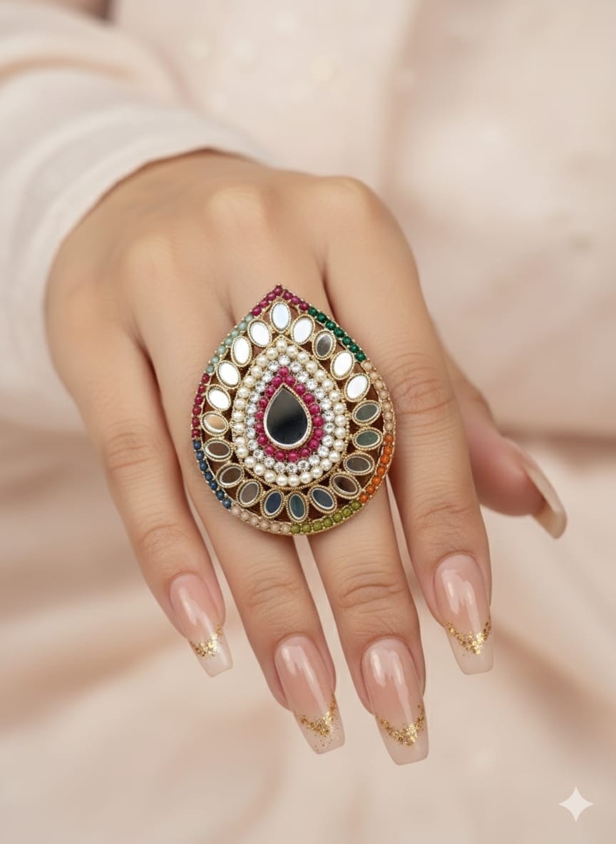 Adjustable Pakistani Work Mirror Rings