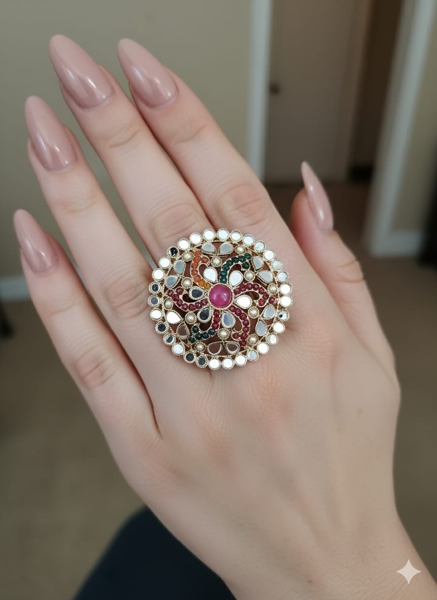 Adjustable Pakistani Work Mirror Rings