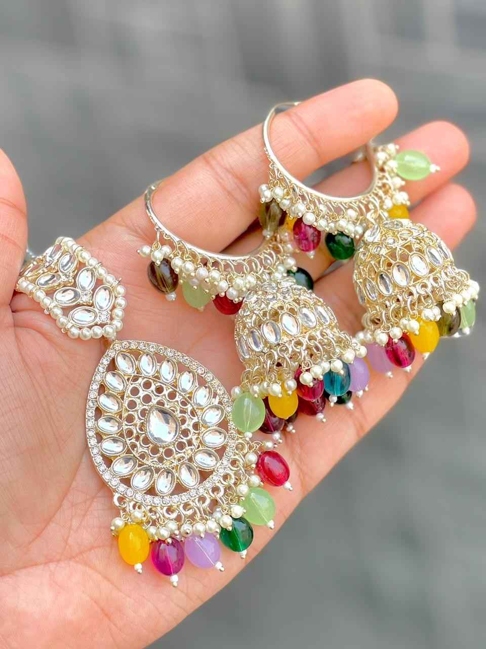 Beautiful Premium Quality Kundan Bali Jhumka With Beautiful Tika…