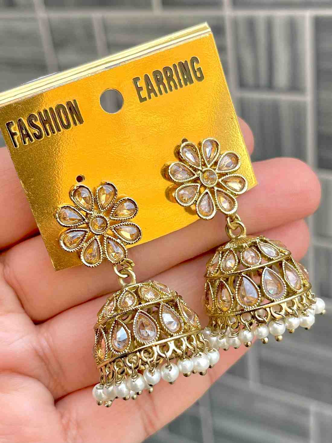 Beautiful Premium Quality  Reverse Ad Stone Work Jhumkie...