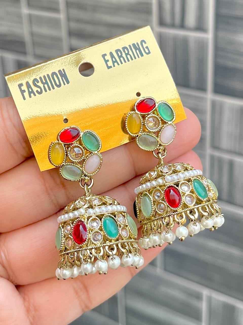 Beautiful Premium Quality  Reverse Ad Stone Work Jhumkie...